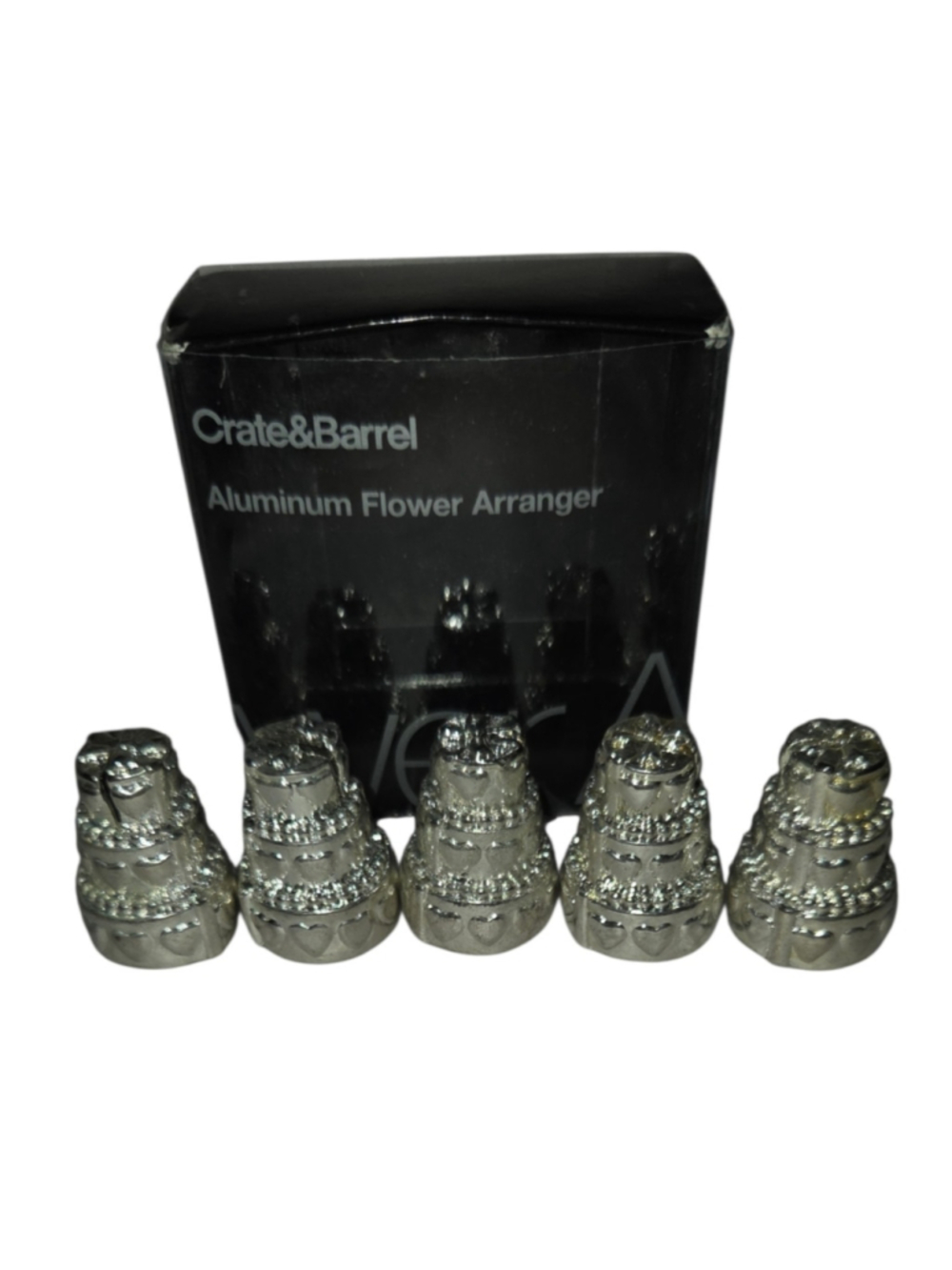 Vintage Crate & Barrel Aluminum Flower Arranger Decor Set, One Size, Silver